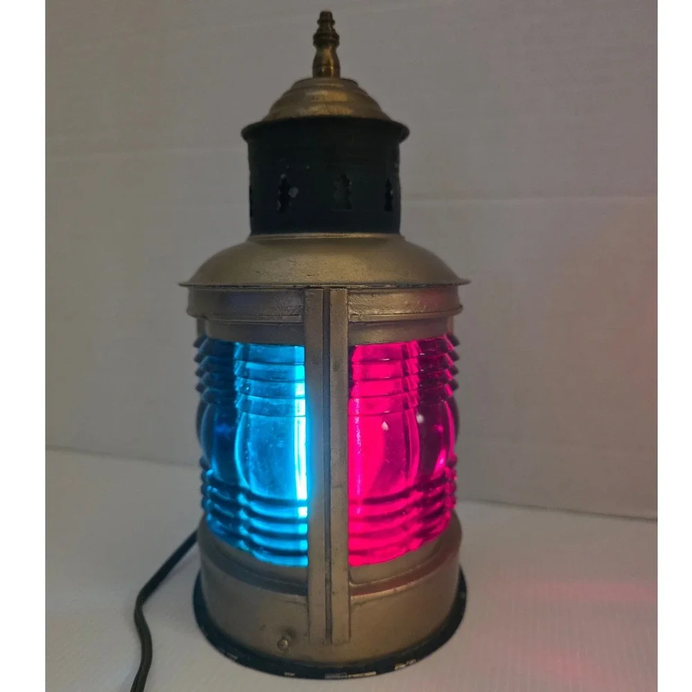 Antique Triplex Nautical‎ Bow Lantern Red Blue Fresnel 1913 Patent Electric